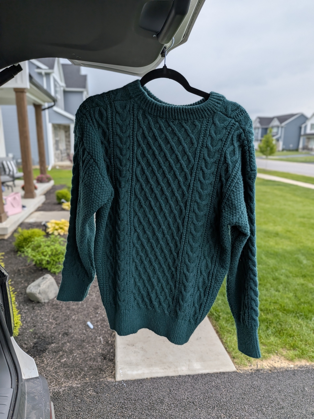 Women's Cable Knit Crewneck Sweater - Dark Teal